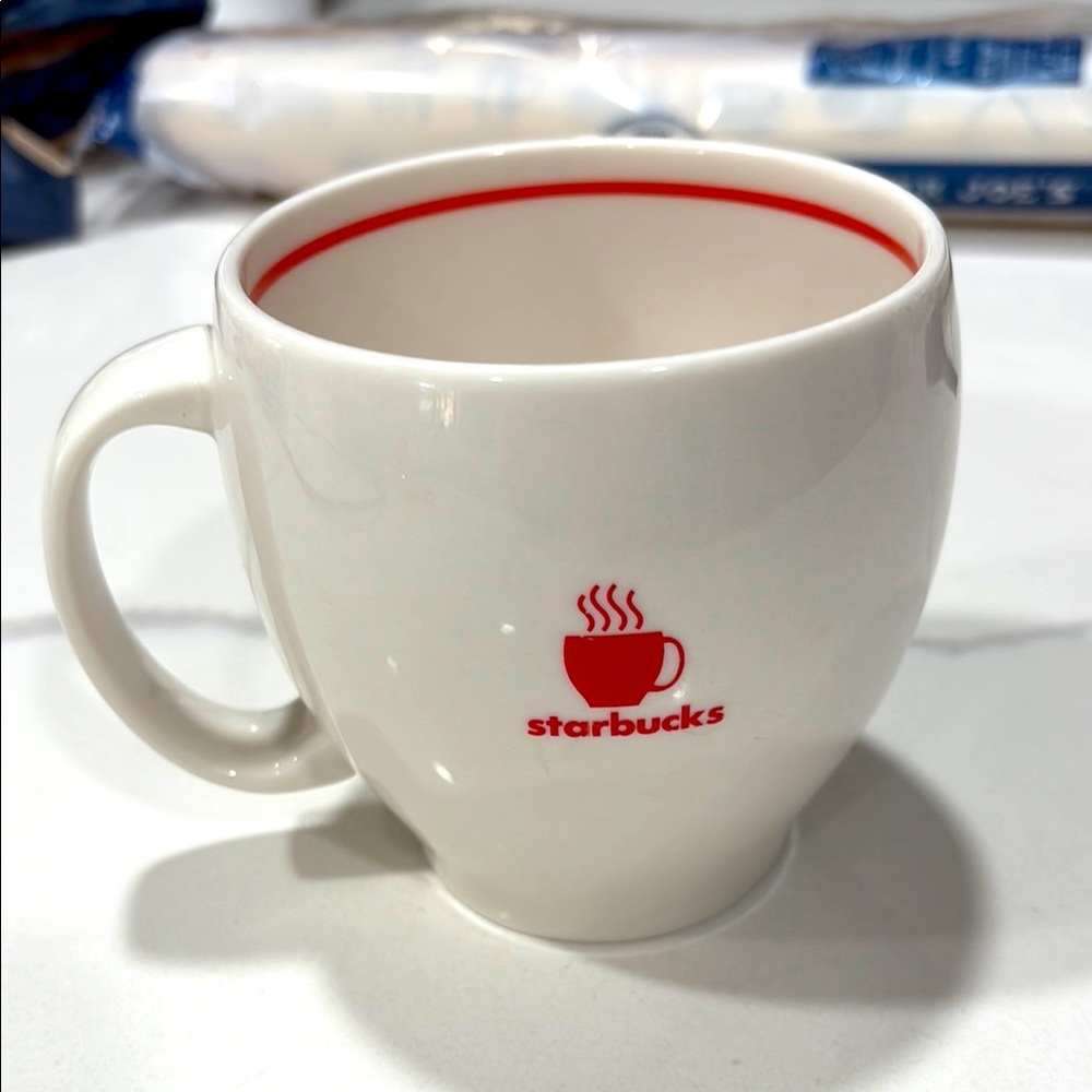Vintage 2004 Starbucks White Ceramic Mug with Red Accent